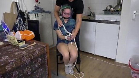Trashy Teen GND Luna Grey Put in Rope bondage and vet wrap gagged