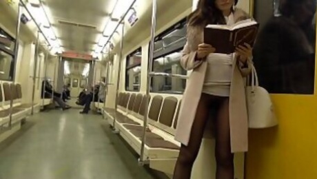 Jeny Smith seamless pantyhose subway pussy flash