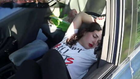 Cumming on Sleepy Feet in Car 1080