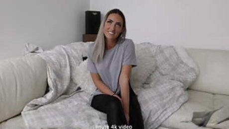 hot dirty blonde does her first time ever video on white casting couch