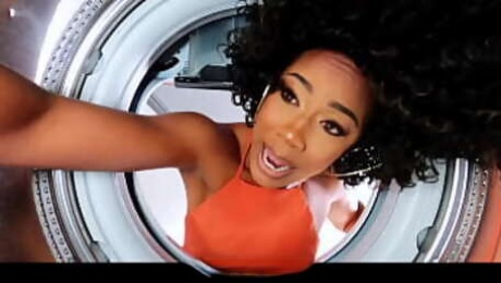 Sexy Black Milf Caught In The Washer Gets Pulled Out And Fucked By Bf