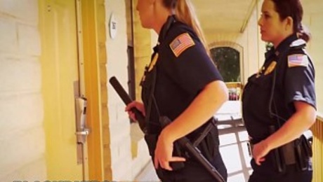BLACK PATROL - White Cops With Big Tits Riding Big Black Cock On The Job