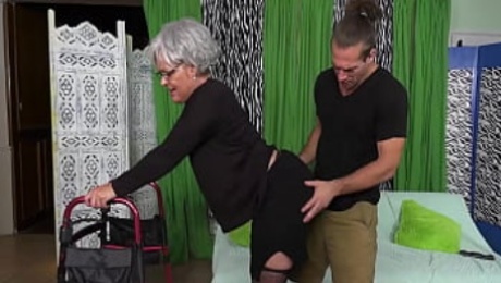 Big ass granny gets dicked from behind by a young pervert