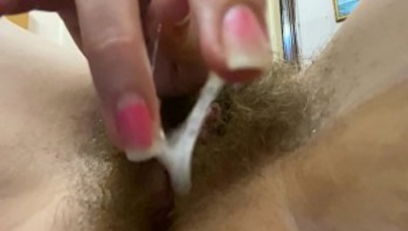 big clit rubbing closeup masturbation amateur hairy pussy cumming