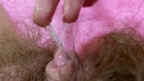 Huge pulsating clitoris orin extreme close up with squirting hairy pussy grool play