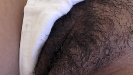 Beautiful hairy black cunt filled up with hot cream