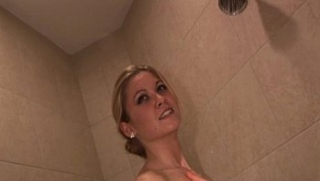 Hot blonde girlfriend video hottie using dildo in my shower