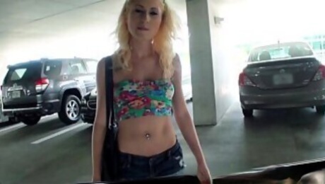 cumshot  on blonde on parking lot
