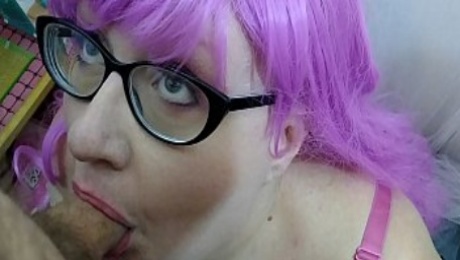 Thesweetsav POV blowjob with messy surprise facial in a pink wig