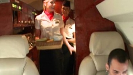 Femdom CFNM stewardesses fuck rude passenger