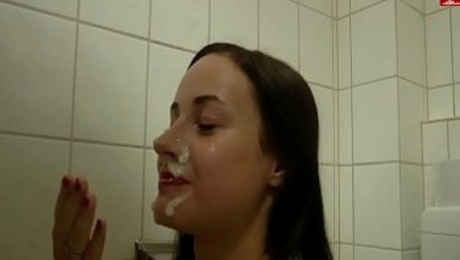 German Teen Sucking And Fucking In The Public Bathroom