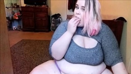 BBW Feedee over eats lots of hamburgers and burps