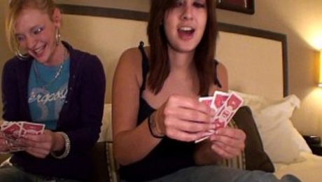 two hot chicks losing at game of strip poker