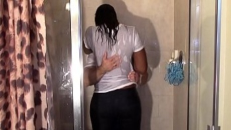 Big Booty Black Beauty NaeJae grinding in shower (interracial)
