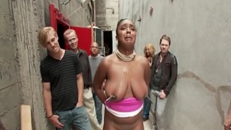 Huge tits ebony fucked in back alley