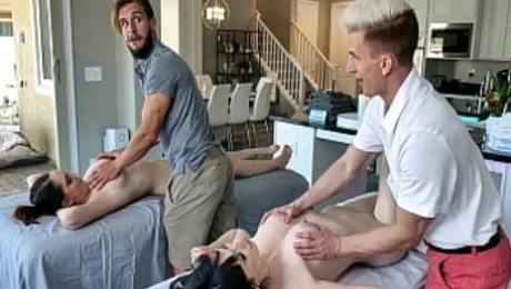 Stepsons Get After Massage Treat From Their Moms - April Storm, Nickey Huntsman