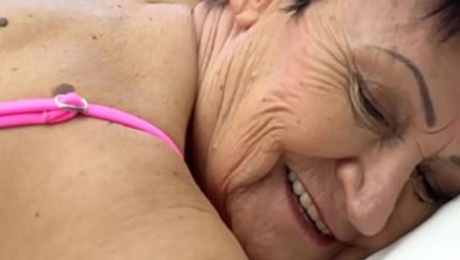Massaged granny cum mouth