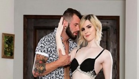 Boyfriend (Johnny Hill) surprises trans girlfriend (Ella Hollywood) with sexy stockings