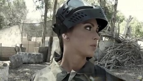 Busty slut (Jessica Jaymes) Rather take a dick than play paintball
