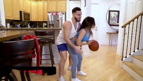 Sexy Brunette Babe With Juicy Ass Asks Her Horny Stepbro To Help Her Play Basketball