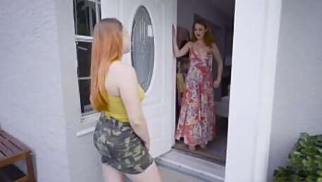 Redhead milf teaches young girl lesbian sex