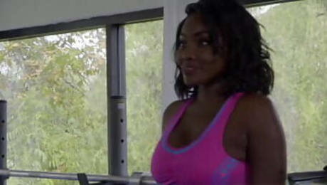 Ebony princess fucks hard with her fitness instructor