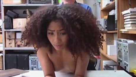 Curly ebony suspect fucked at the security guards office