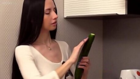 Russian real teen Veronica Snezna in the kitchen amateur solo