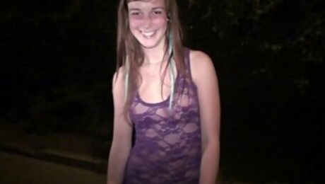 Young cute teen girl Alexis Crystal going to a public sex dogging location