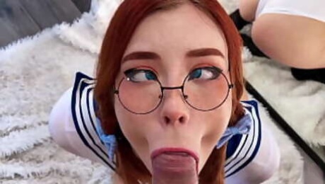 Horny College girl in Sailor Moon Cosplay Passionately Deep Sucks Cock to Cum On Face