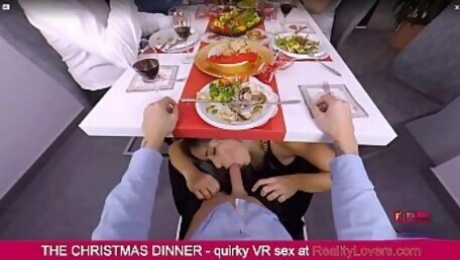 Blowjob under the table on Christmas in VR with beautiful blonde