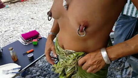 nippleringlover hot topless nude beach spreading pierced pussy wide open see through big pierced nipples hot ass