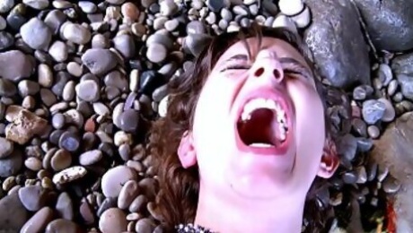 Myfirstpublic Mouth filling with cum on the beach