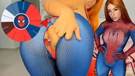 Mary Jane from spider man cosplay feat the wheel of sex game blowjob big tits bouncng and buttplug TRY NOT TO CUM