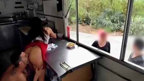 Latina taco-girl got fucked in front of customers - Lilly Hall