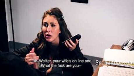 Boss Talks To Wife While He Fucks Teen Intern