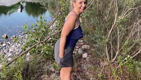 Busty blonde likes to get fucked doggystyle by the river