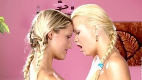 Beautiful blondes Paula and Aloha lesbian fun in Loving Lappers