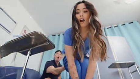 Hot Nurses Aria Lee and Lulu Chu Take Advantage Of The Exam-Rooms Privacy To Take A Cum Sample From Lucky Zac