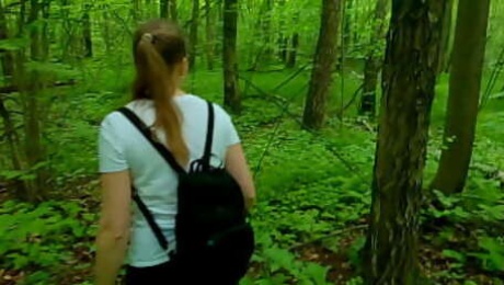 Shy student girl helped me cum and showed her naughty talents! Risky blowjob and handjob in the forest with birds singing! Active by Nata Sweet