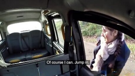 Fake Taxi British babe Sahara Knite gives great deepthroat on backseat