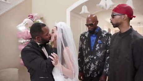 Petite bride Aften Opal group fucked by five big black cocks before wedding