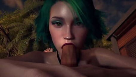 Smoking Hot Girl With Green Hair Gives a Sloppy Blowjob in POV - 3D Porn