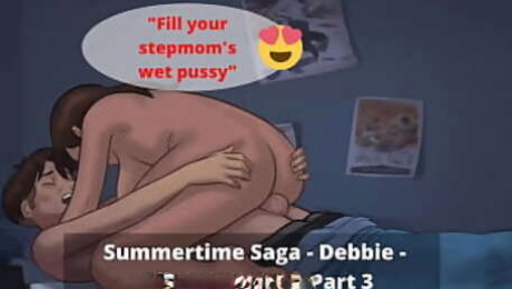 My horny stepmom with big tits can't help herself. She loves sucking my 22 cm- 8inch dick. She sucks my giant cock in our car until I cum in her mouth, and she swallows all of the cum. (Summertime Saga - Debbie - Part 3)