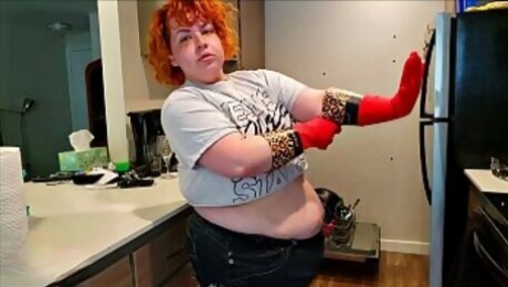 red rubber gloves and  FAT ASS