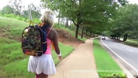 I Gave A Fellow Tennis Player A Kneeling POV Blowjob After Losing A Match In Public, My Huge Natural Tits And Nipples Out, Busty Blonde Ebony Whore Sheisnovember Flashing Her Big Ass And Panties While Walking Outside, by Msnovember