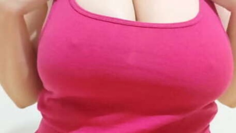 Rubbing my big breasts after a workout at the gym - LuxuryOrgasm