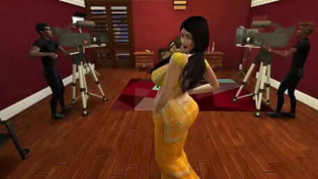 Desi Aunty Manju teasing horny guys by wearing a sexy yellow saree