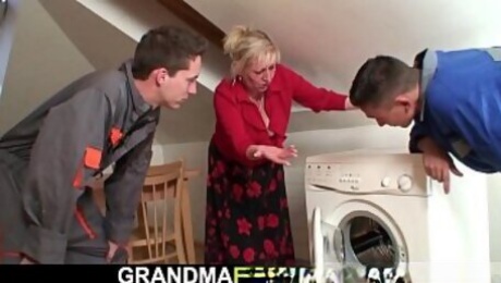 Busty blonde granma double penetration