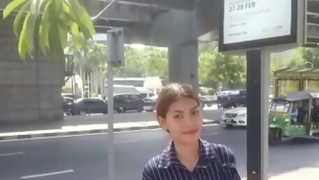 Cute Asian teen gets persuaded in the street